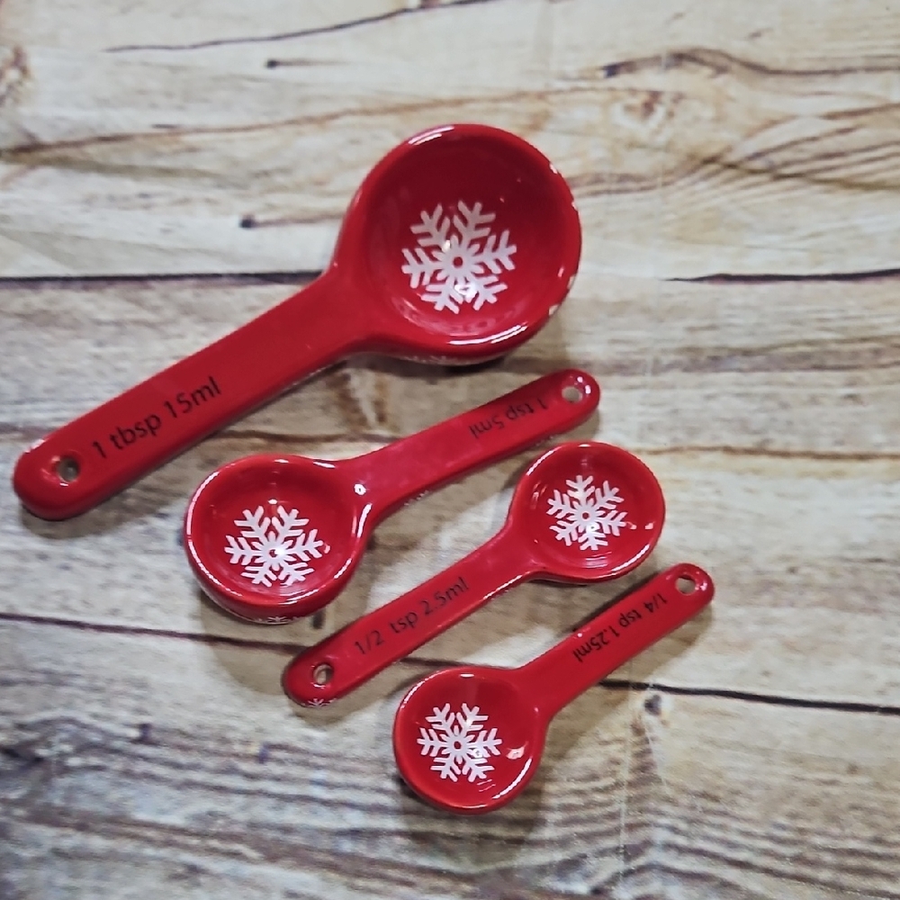 Red Snowflake Christmas Holiday Measuring Spoons‎